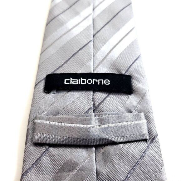 Claiborne Silver‎ Striped Woven Skinny Silk Tie - Picture 3 of 6